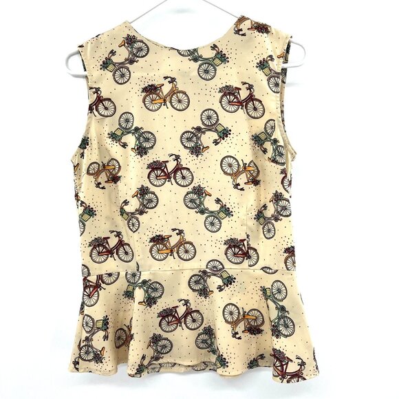 Dancing Days by Banned Sleeveless Bicycle Print Peplum Blouse Womens Medium - Picture 1 of 4